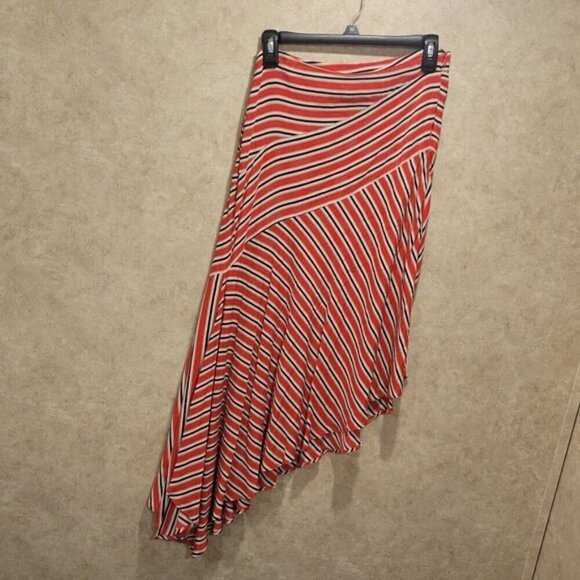 Free People SZ 4 Funky Chic Boho Luna Asymmetrical Striped Side Zip Maxi Skirt - Picture 2 of 15